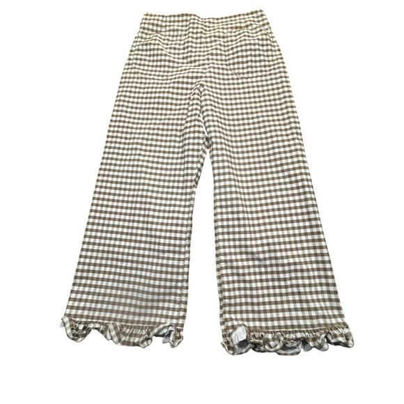 Maeve by Anthropologie Pants - Maeve The Colette Pants 32 Gingham Brown Ruffle Hem Cropped Wide Leg Cottagecore